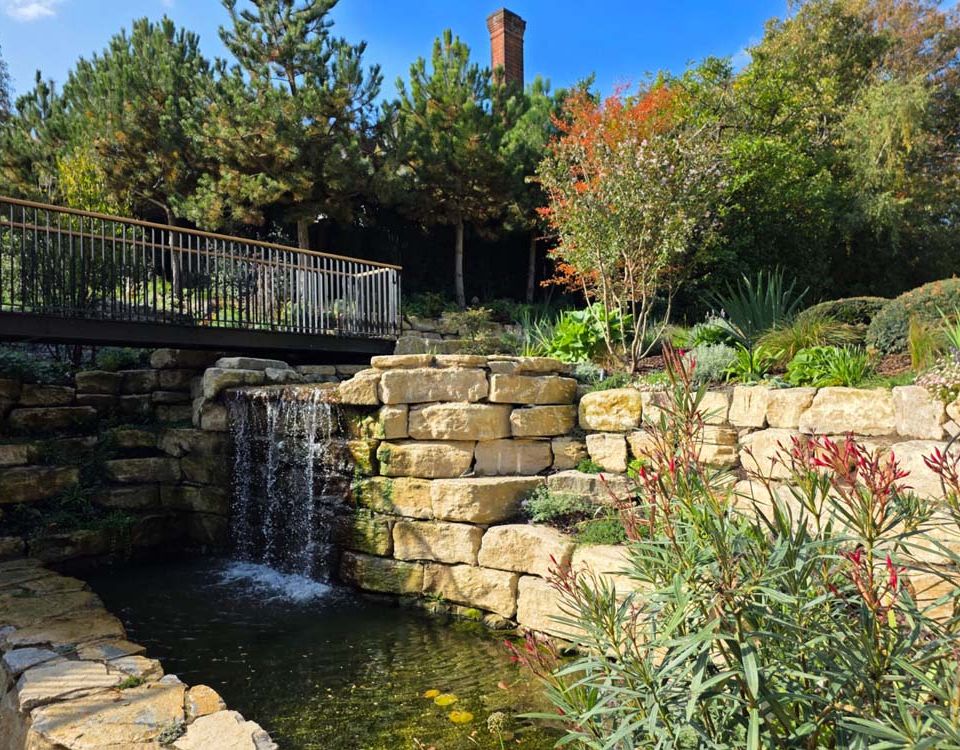 garden designed withn waterfall
